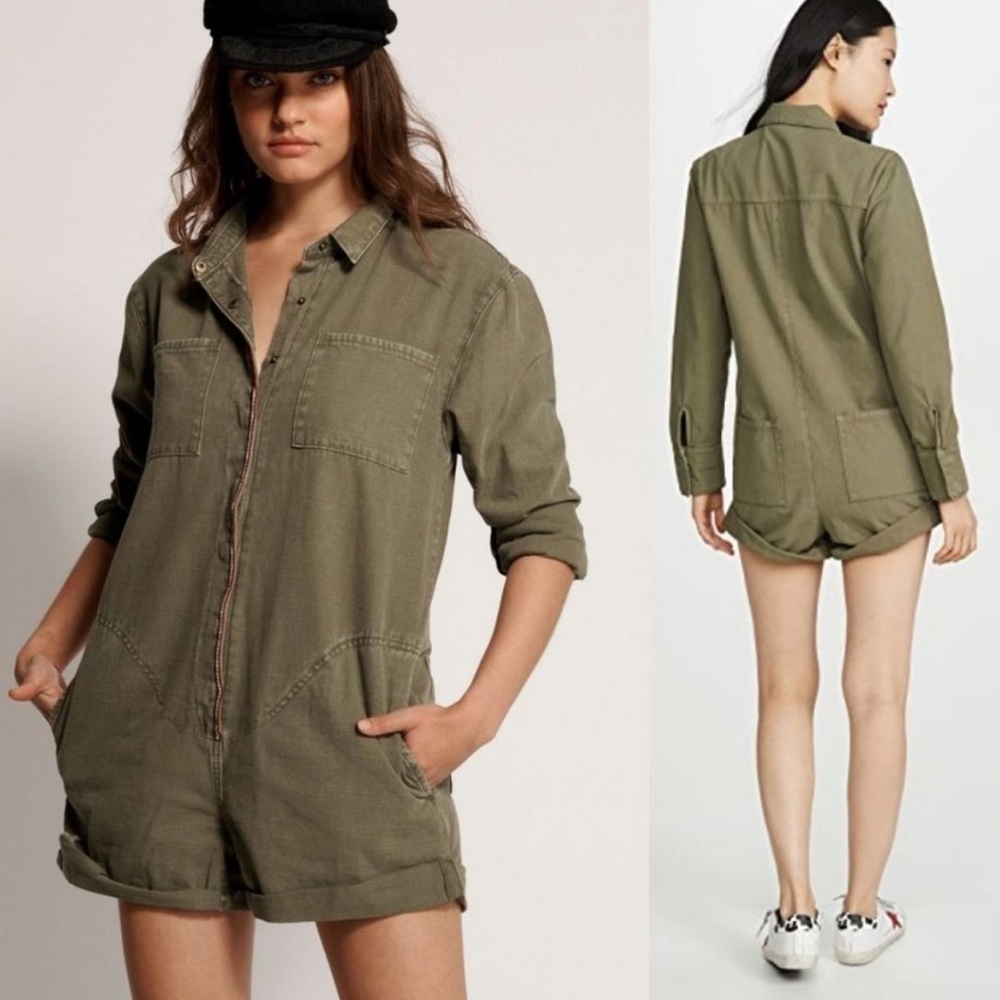 One Teaspoon Olive Green Utility Romper